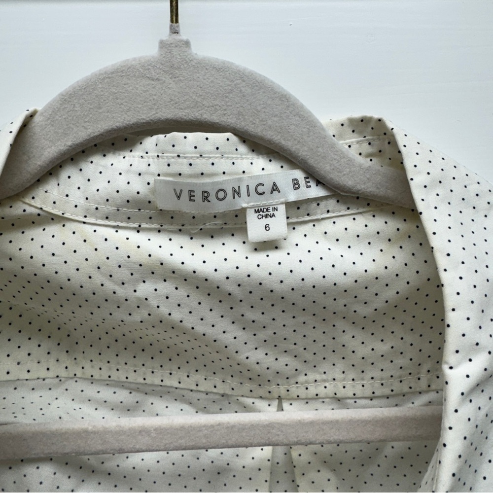 Veronica Beard Candice Pouf Sleeve Buttondown Shirt Polka Dot Print White Black - Picture 8 of 12